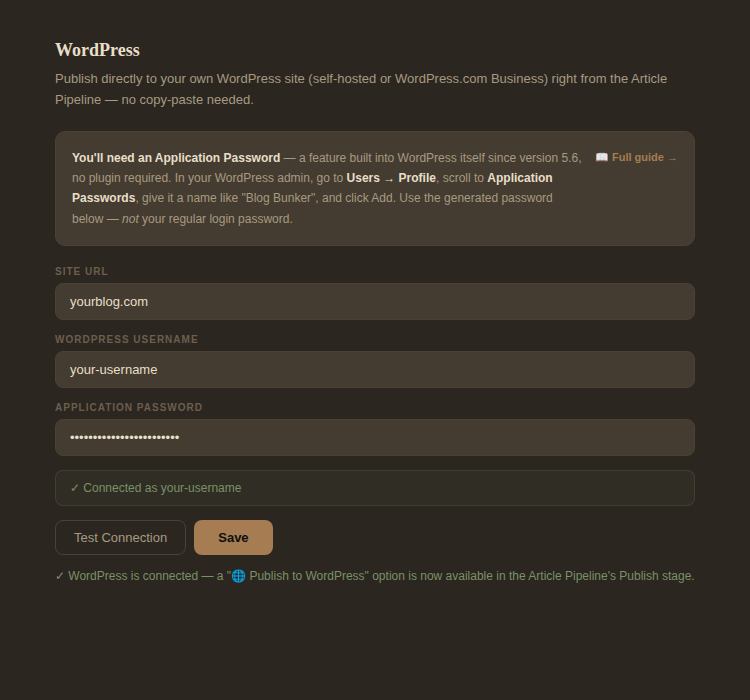 blog-bunker-wordpress-connect-screenshot